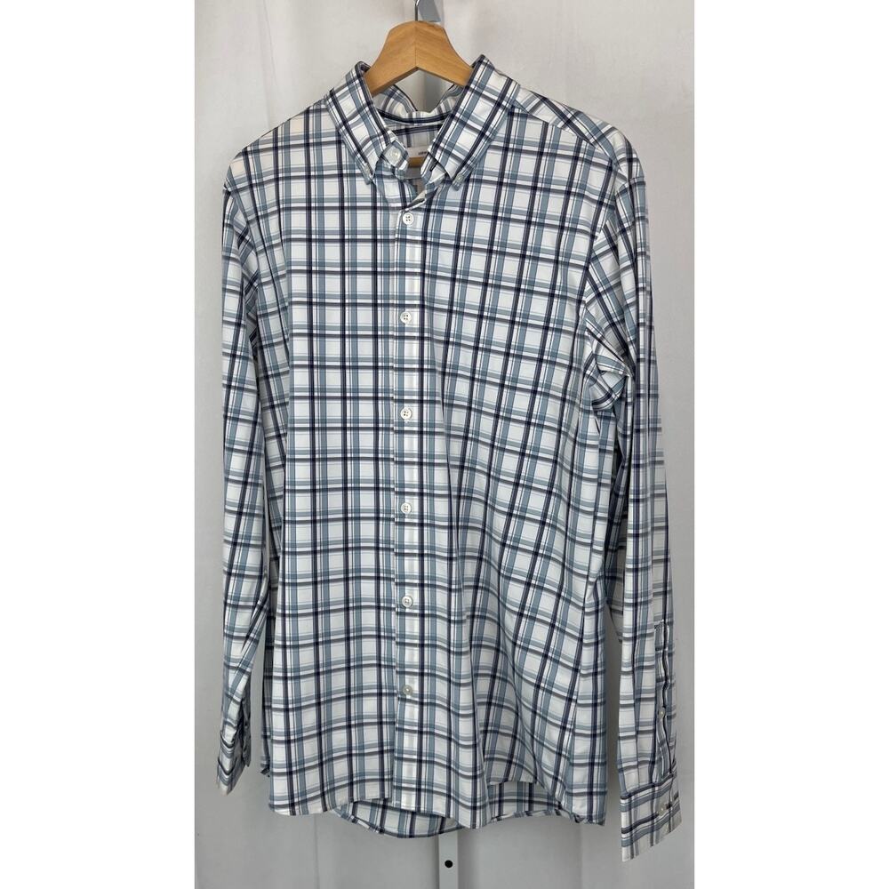 Mizzen+Main Leeward Large Trim White Plaid Button-Down Shirt Blue and Gray Check